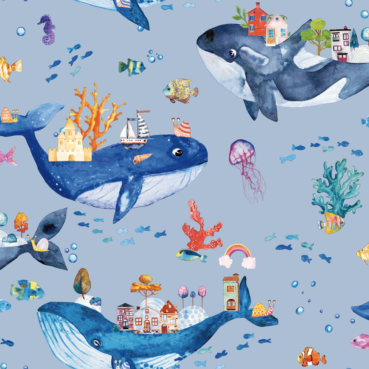 Whale Town Wallpaper Holden Blue 13220