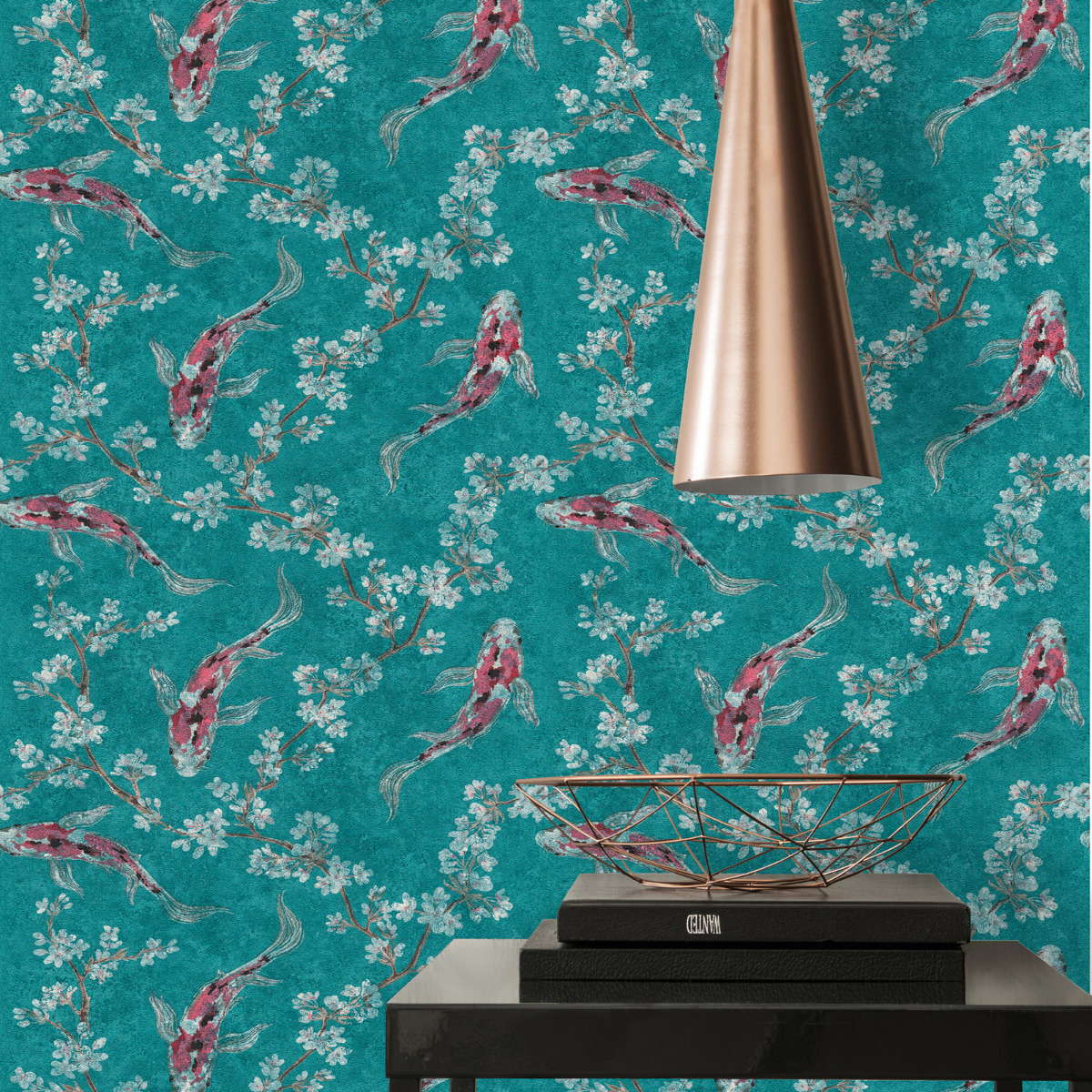 Asian Fusion Koi Wallpaper Teal AS Creation 37462-3