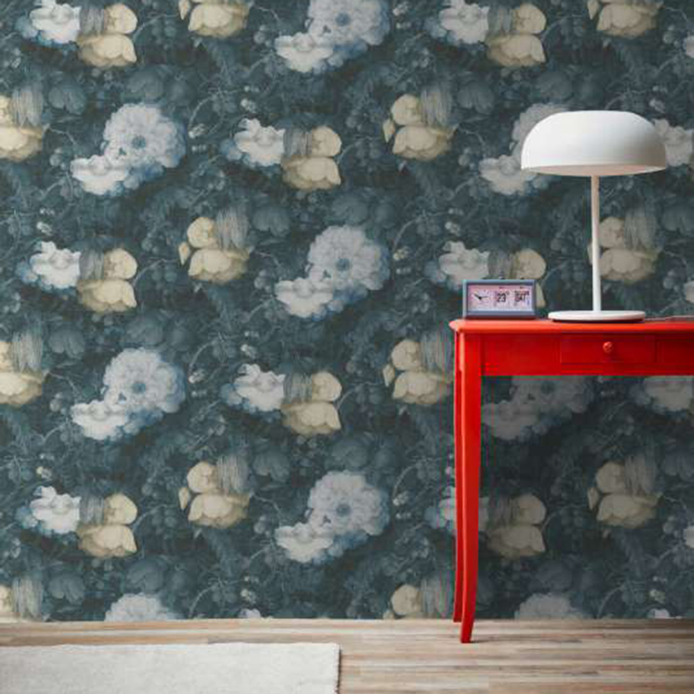 Anke & Daan Amsterdam Linen Floral Wallpaper Blue AS Creation 36921-3
