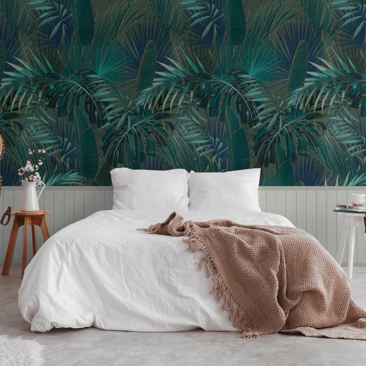 Palm Leaf & Wood Slats Green / Grey 39812-1