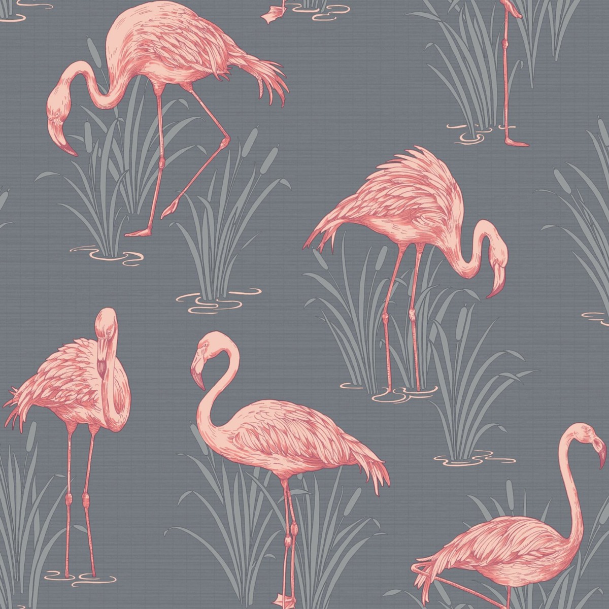 Vintage Lagoon Flamingo Wallpaper Grey and Coral Arthouse 252603