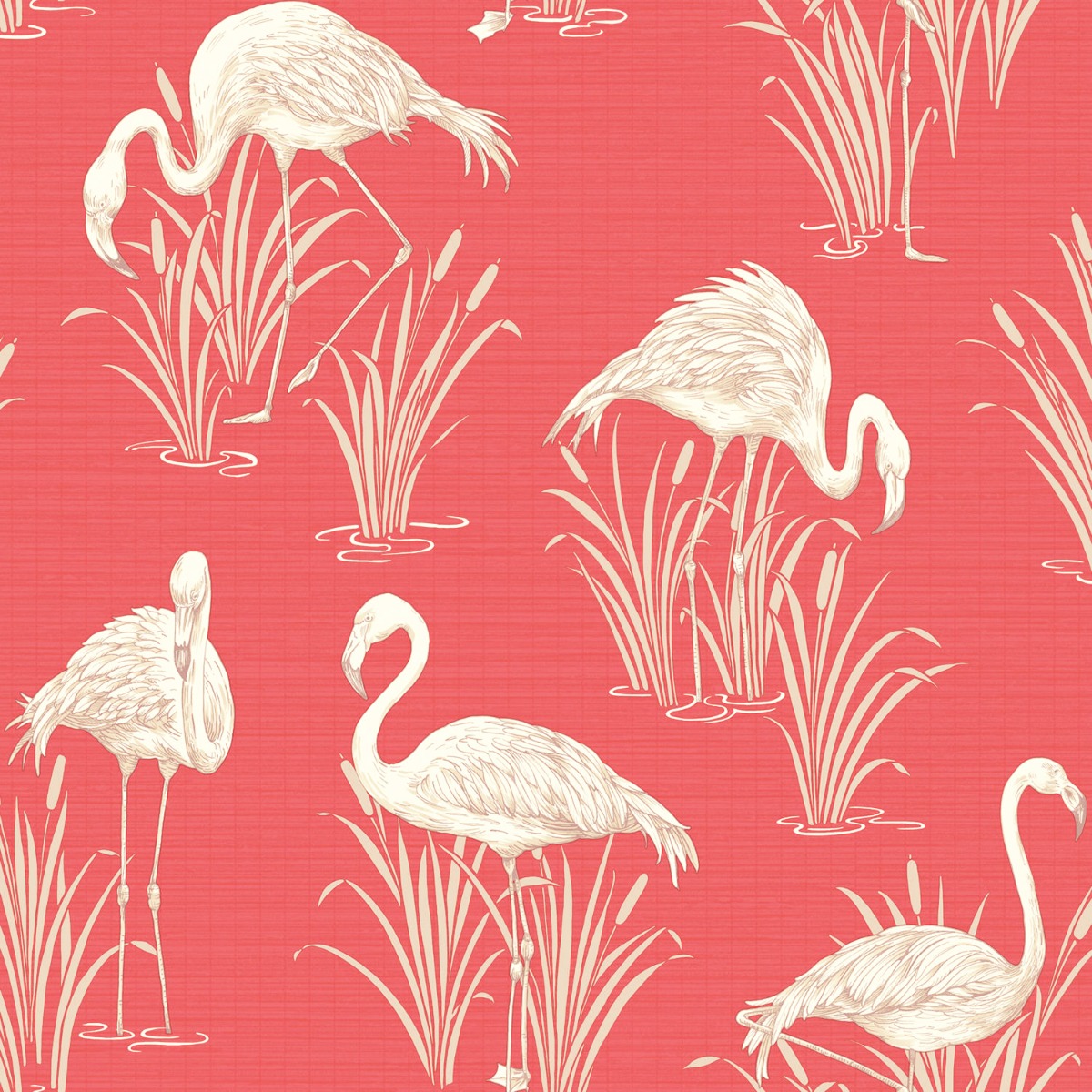 Vintage Lagoon Flamingo Wallpaper Coral Red Arthouse 252601
