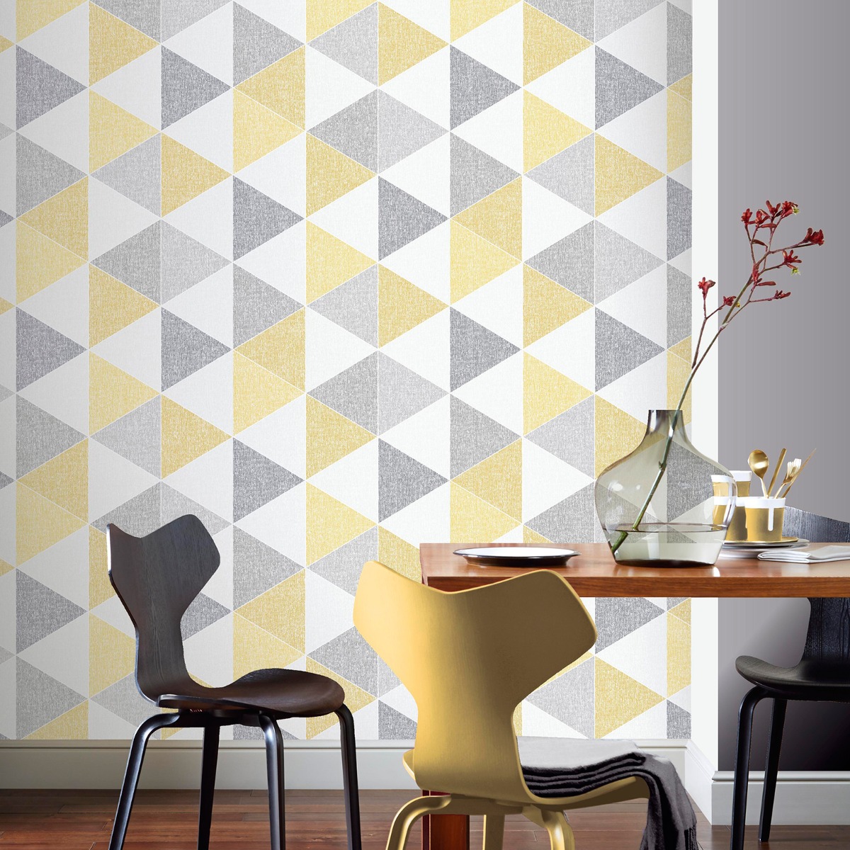 ART268 - Scandi Geo Triangle Wallpaper - Yellow and Grey - Arthouse 908206