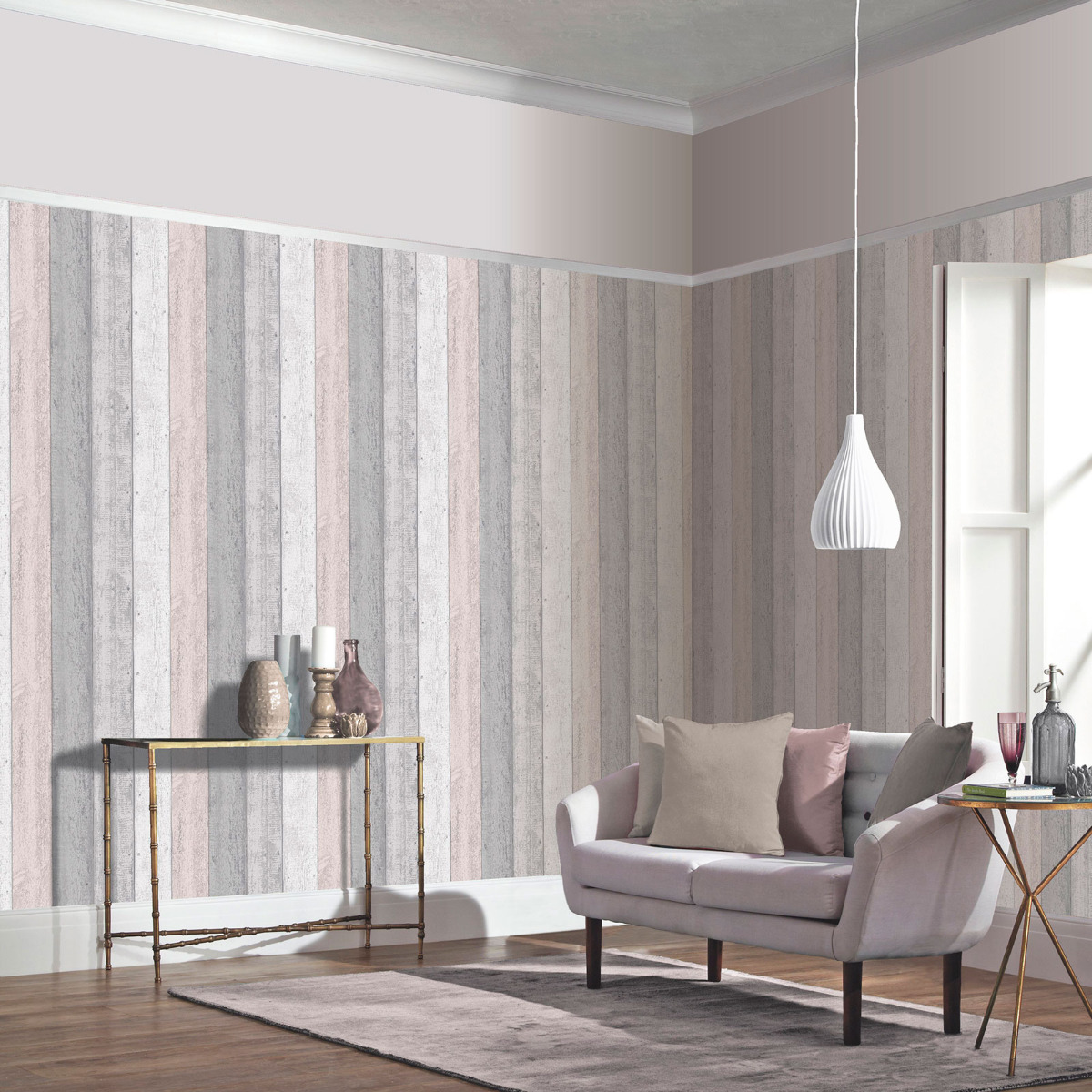 Painted Wood Wallpaper Grey / Blush Arthouse 902809