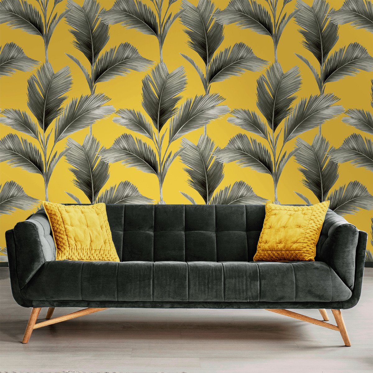 Kailani Leaf Wallpaper Yellow / Grey Belgravia 59118