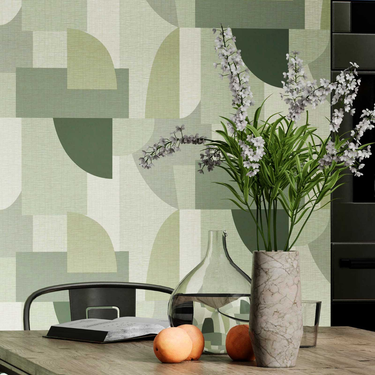 Ceruti Geometric Wallpaper Belgravia Green 1422