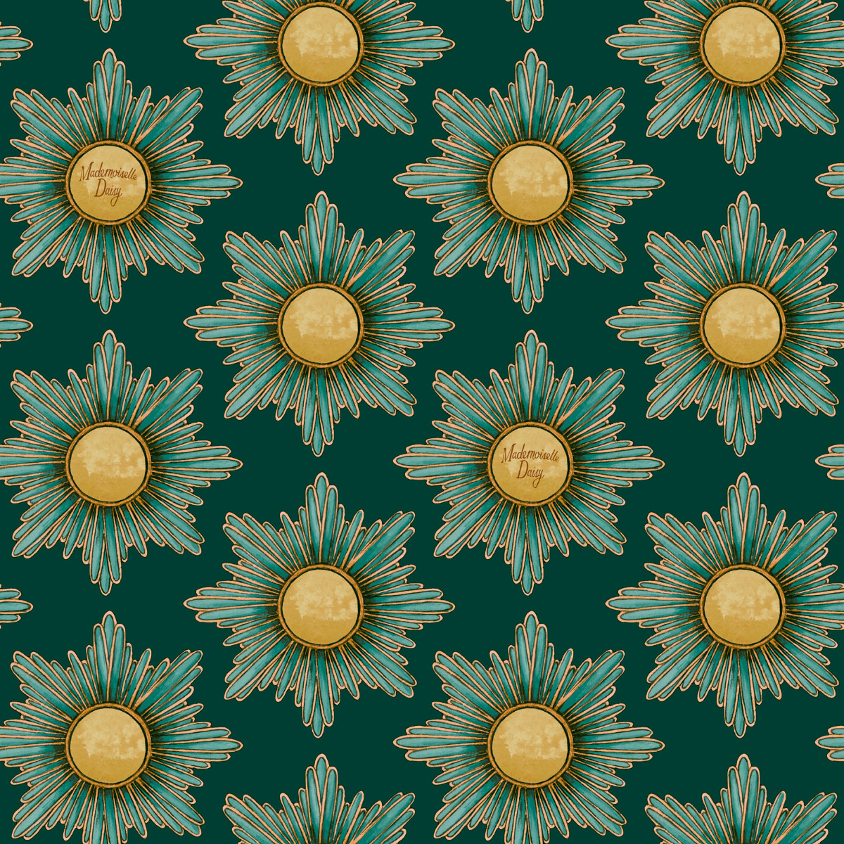 The Chateau by Angel Strawbridge Mademoiselle Daisy Wallpaper Cobalt Green MAD/COB/WP