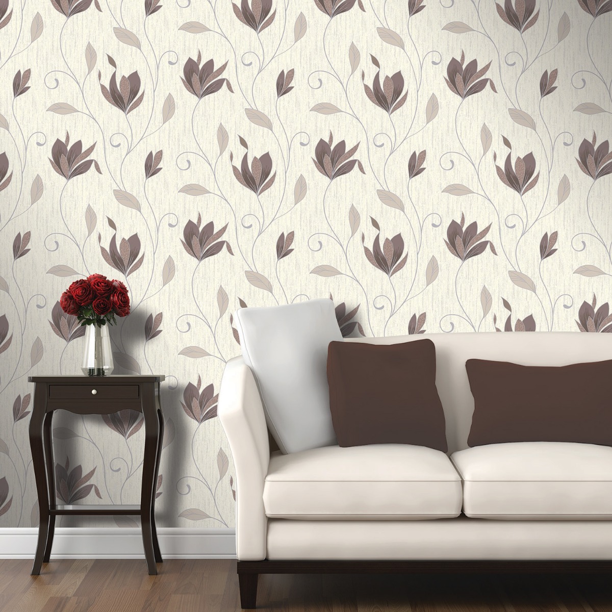 Synergy Floral Glitter Wallpaper Chocolate Vymura M0780