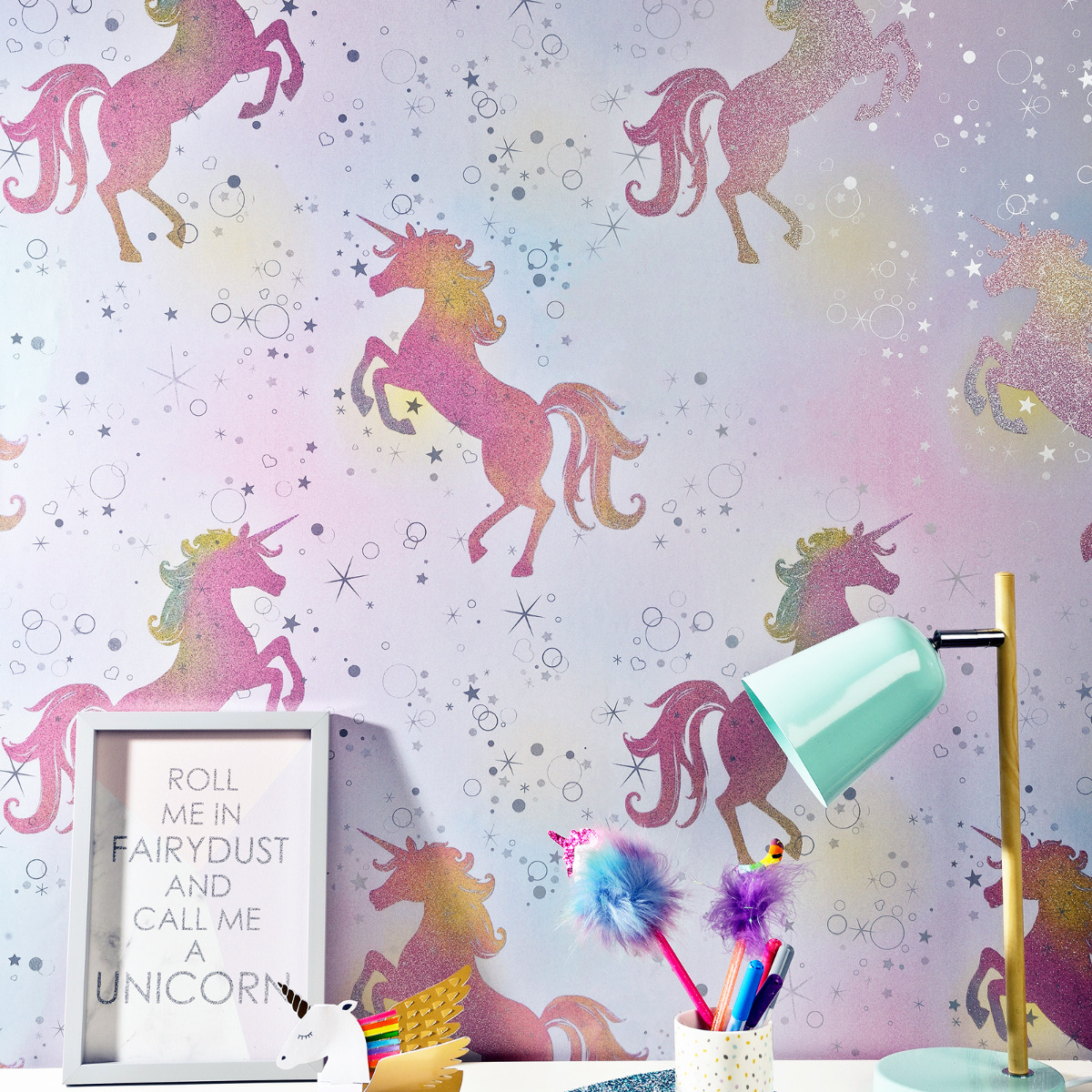 Be Dazzled Dancing Unicorn Wallpaper Rainbow Coloroll M1423
