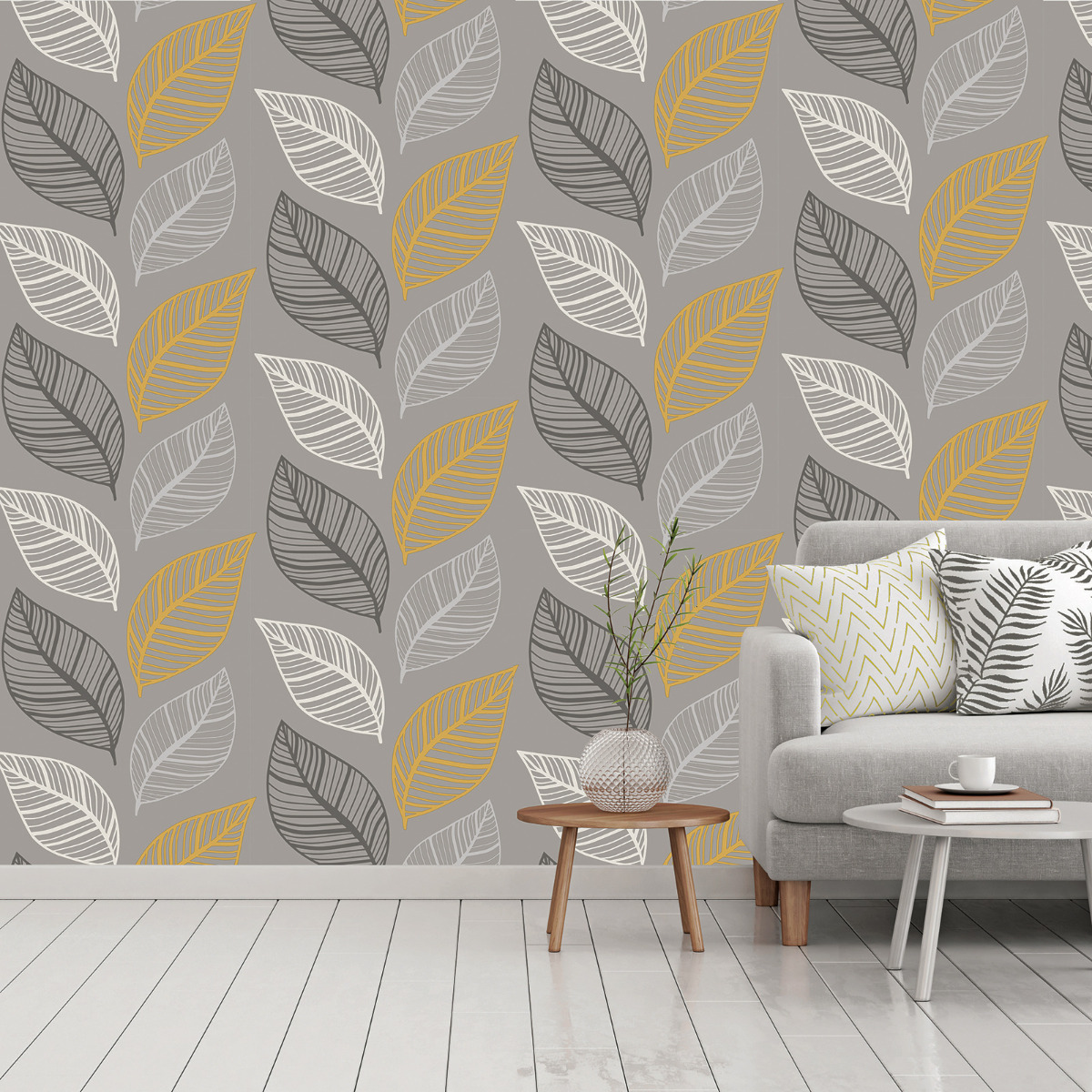 Emporium Elba Leaf Wallpaper Yellow / Grey M1461