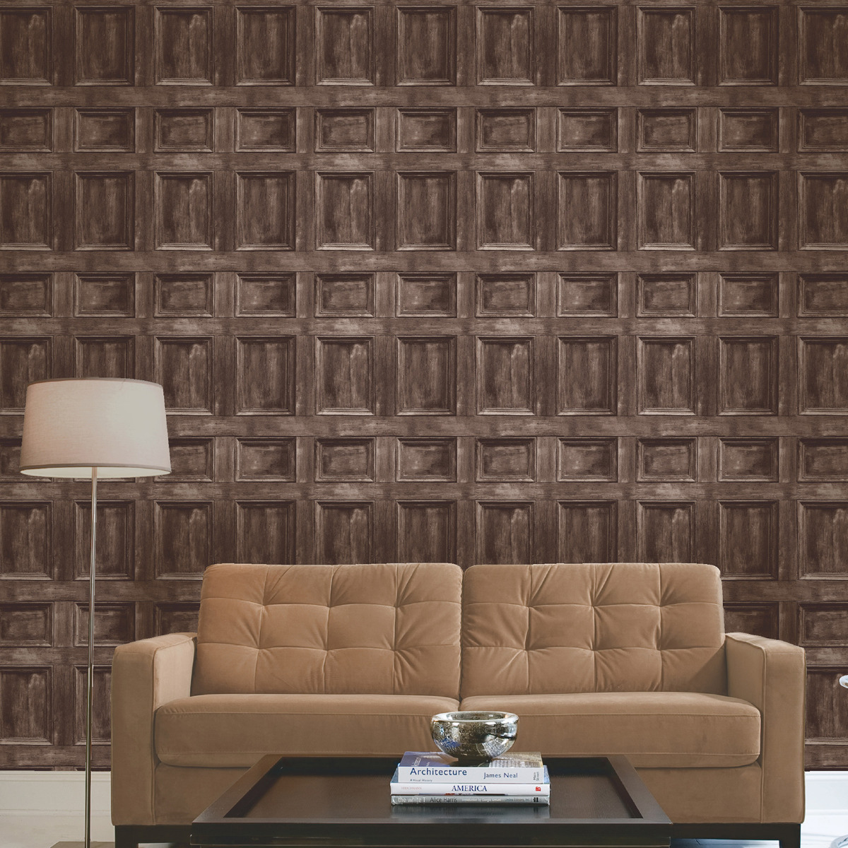 Distinctive Wood Panel Fine Decor Wallpaper Dark Brown FD31055