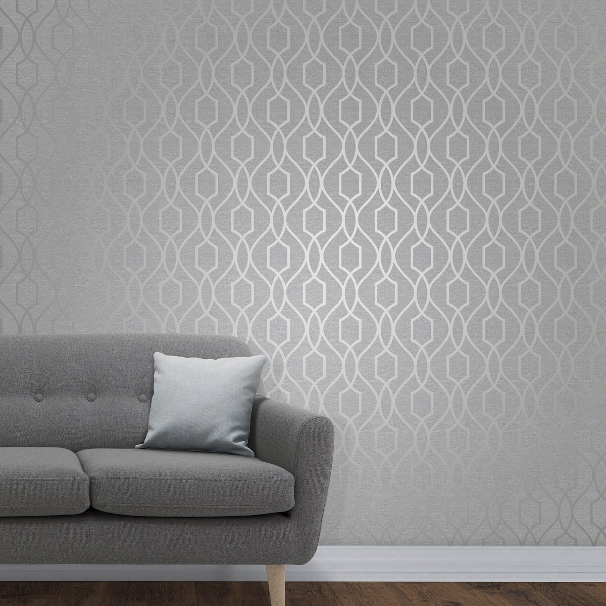 Contemporary Grey Geometric Trellis Wallpaper