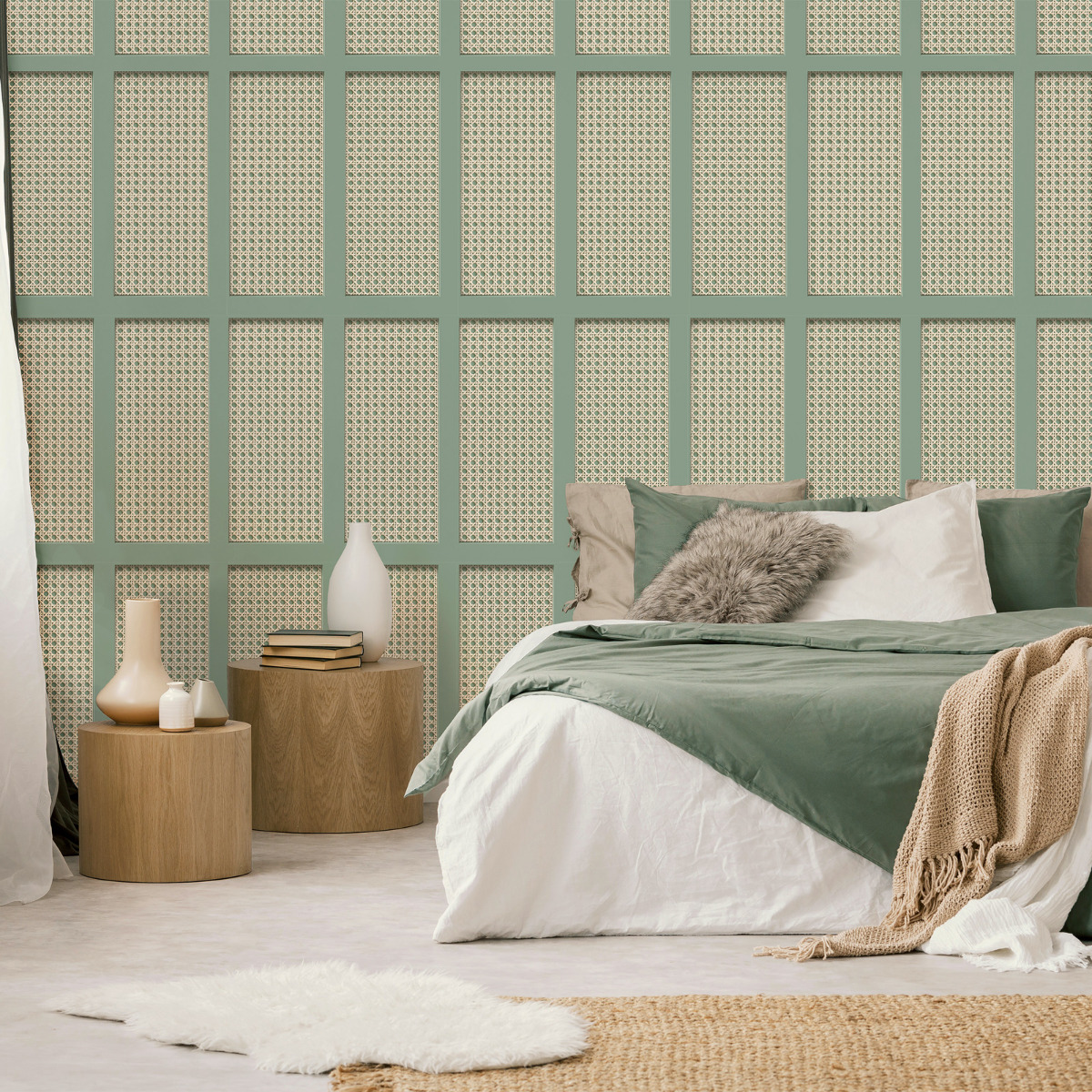 Cane Panel Fine Decor Wallpaper Sage FD42999