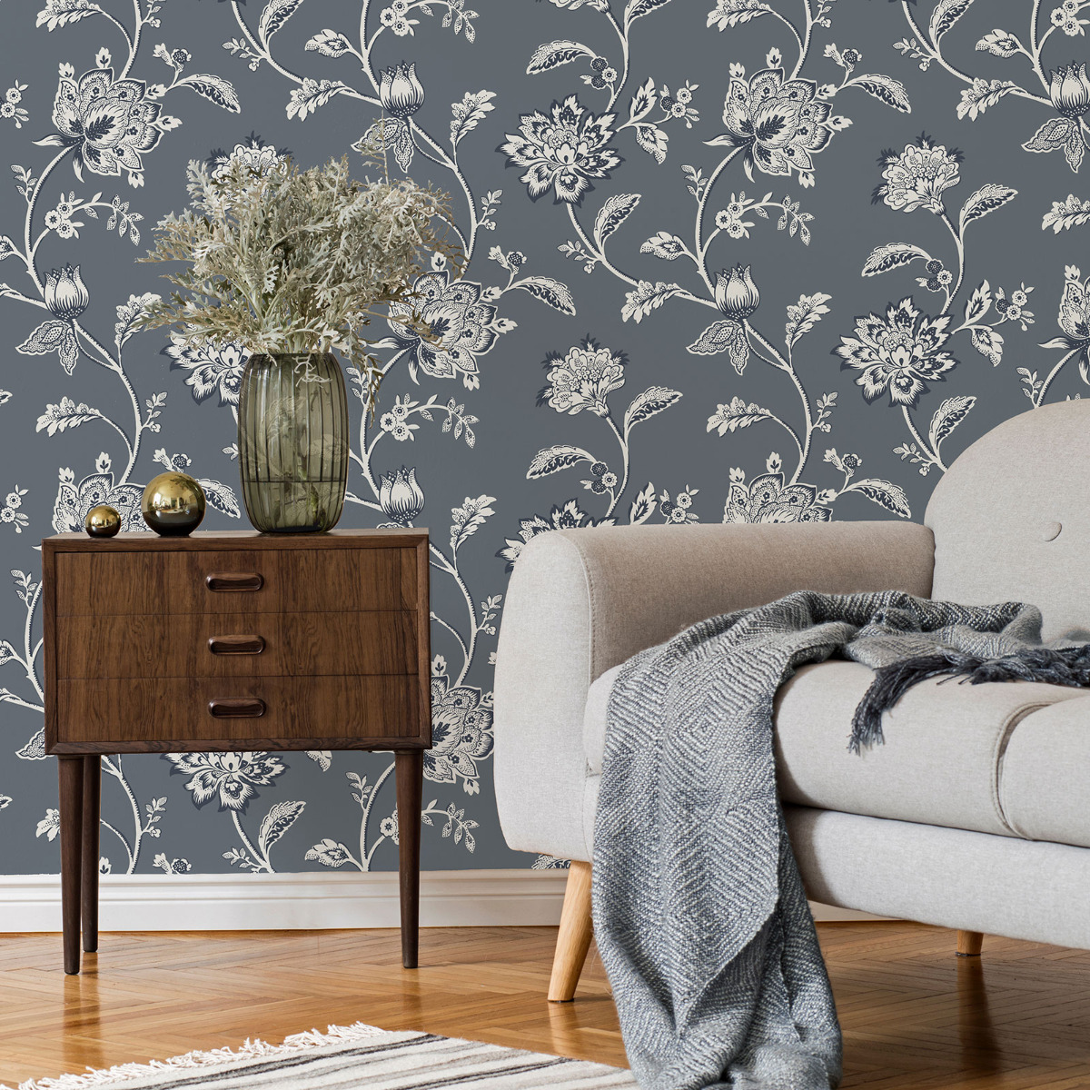 Juliette Floral Textured Wallpaper Fine Decor Blue FD43453