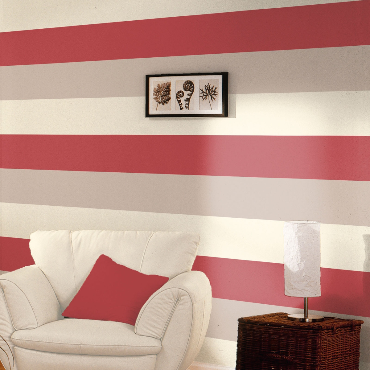 Stripe Wallpaper Red, Cream and Gray - Direct Wallpapers E40910