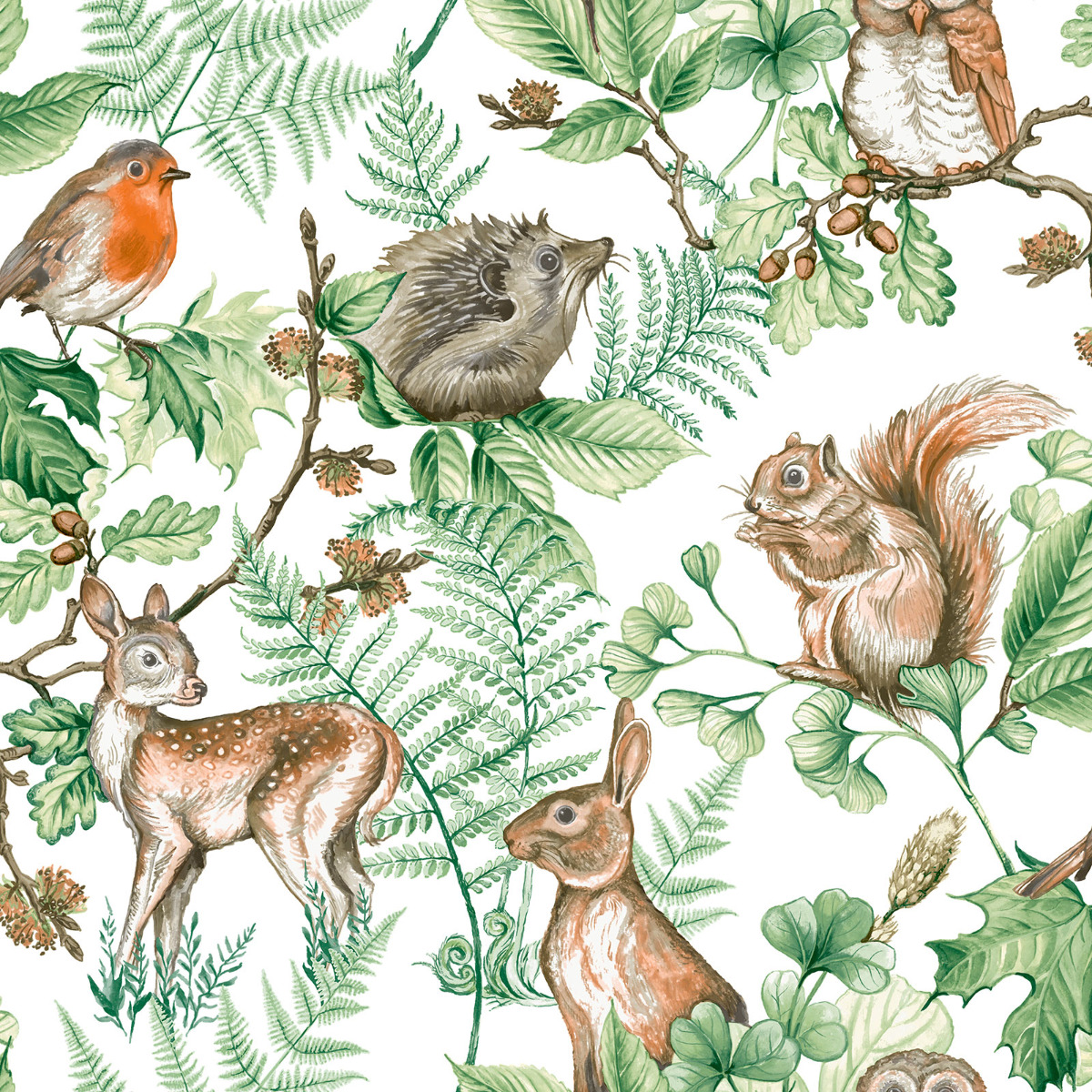 Woodland Animals Wallpaper Natural 108569
