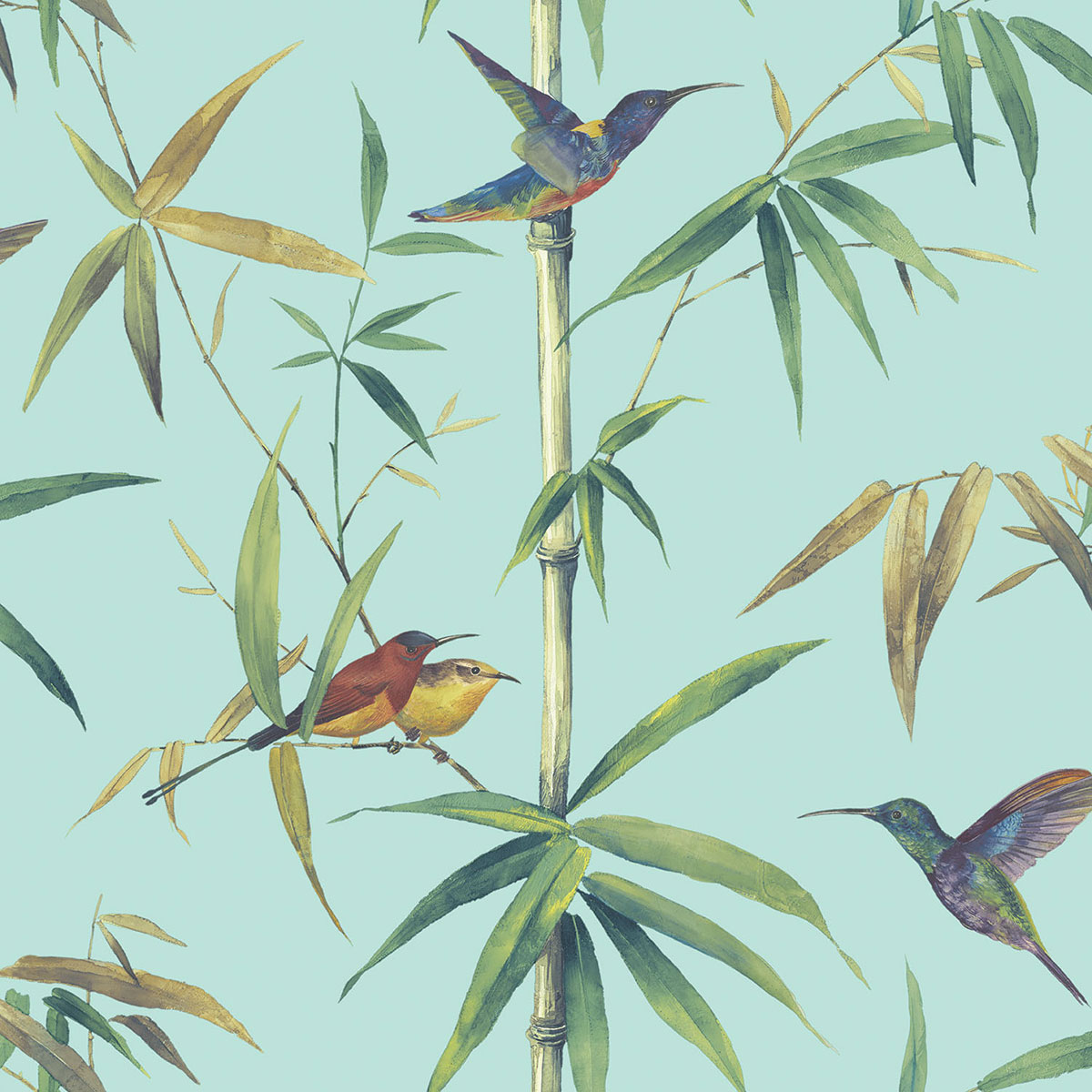 Global Fusion Humming Birds Wallpaper Turquoise G56411