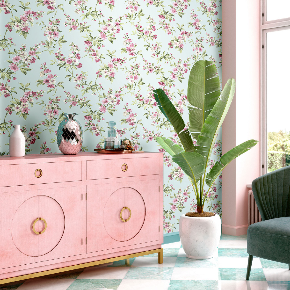 Cottage Chic Ramabe Edra Wallpaper by Galerie Light Blue 84006