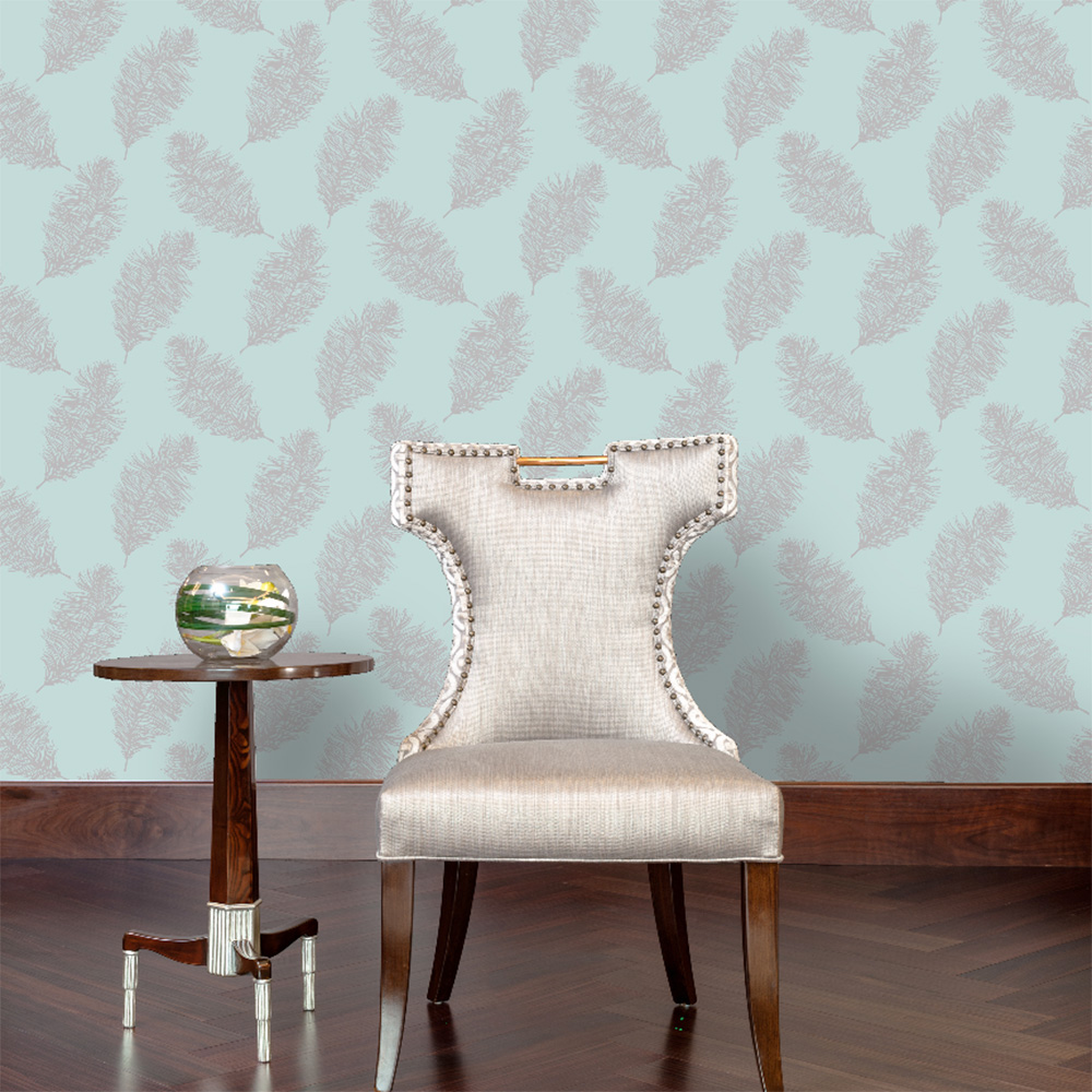 Fawning Feather Wallpaper Silver / Teal Holden 