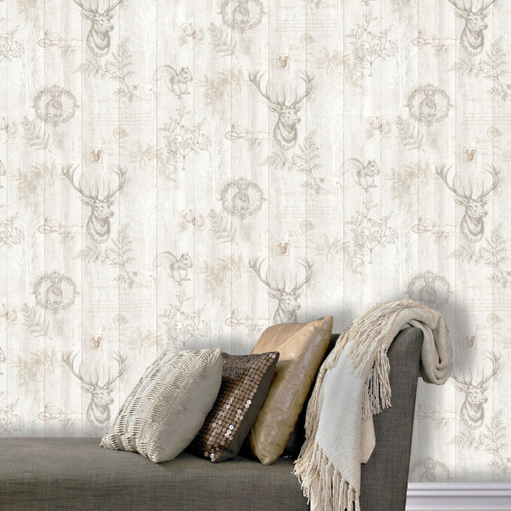 Stag Wood Panel Wallpaper Cream