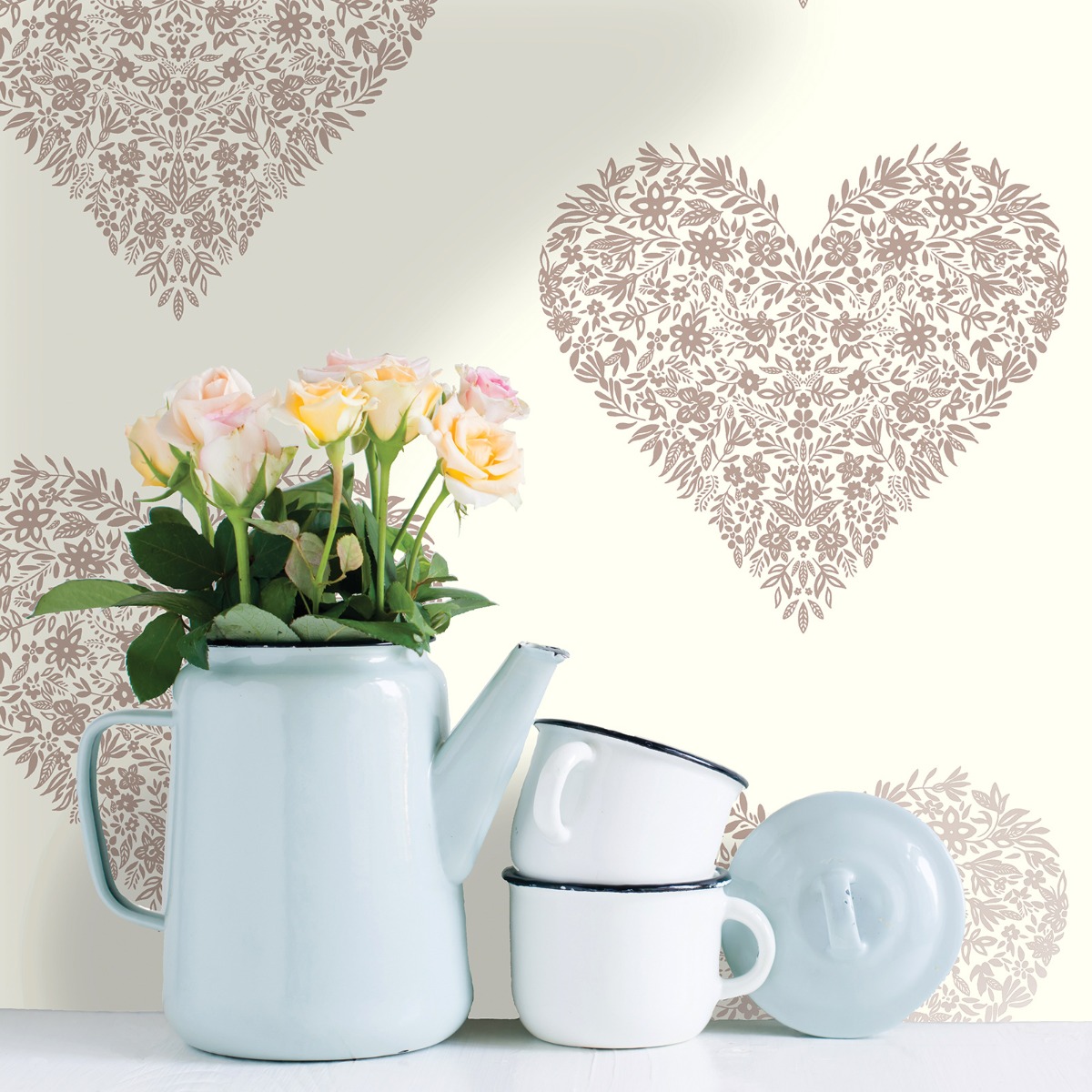 Floral Heart Wallpaper Cream / Rose Gold Holden 12720