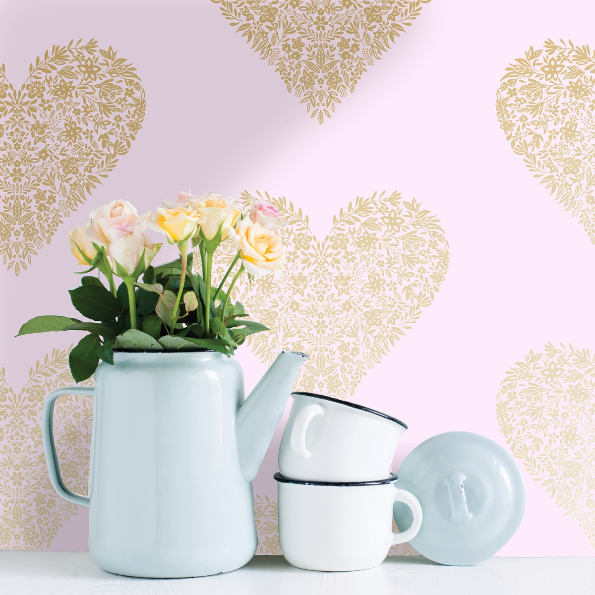Floral Heart Wallpaper Pink / Gold Holden 12721