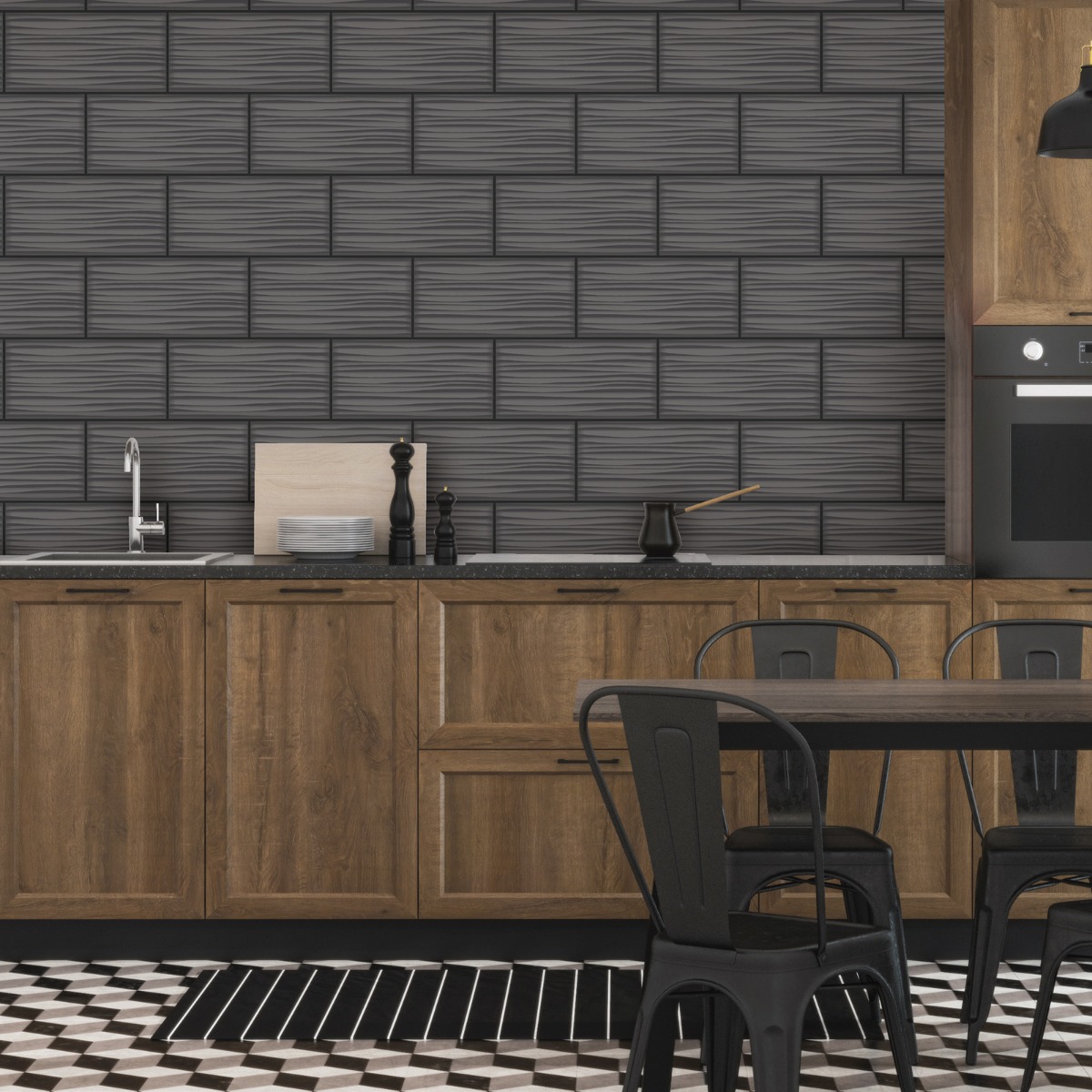 Tiling on a Roll Wave Tile Wallpaper Charcoal Holden 89322
