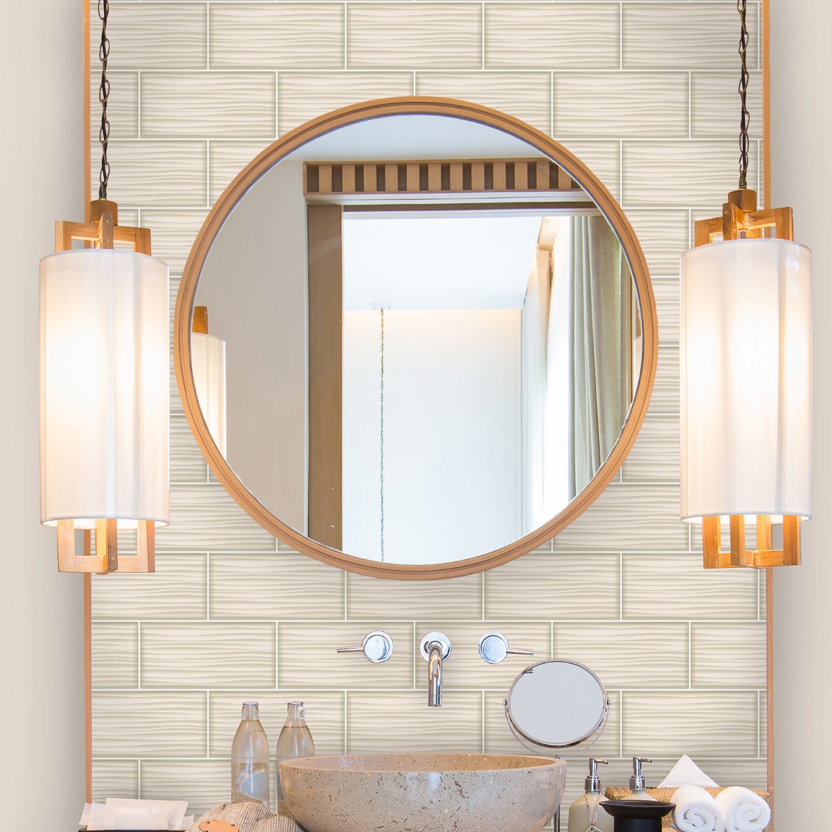Tiling on a Roll Wave Tile Wallpaper Natural Holden 89321