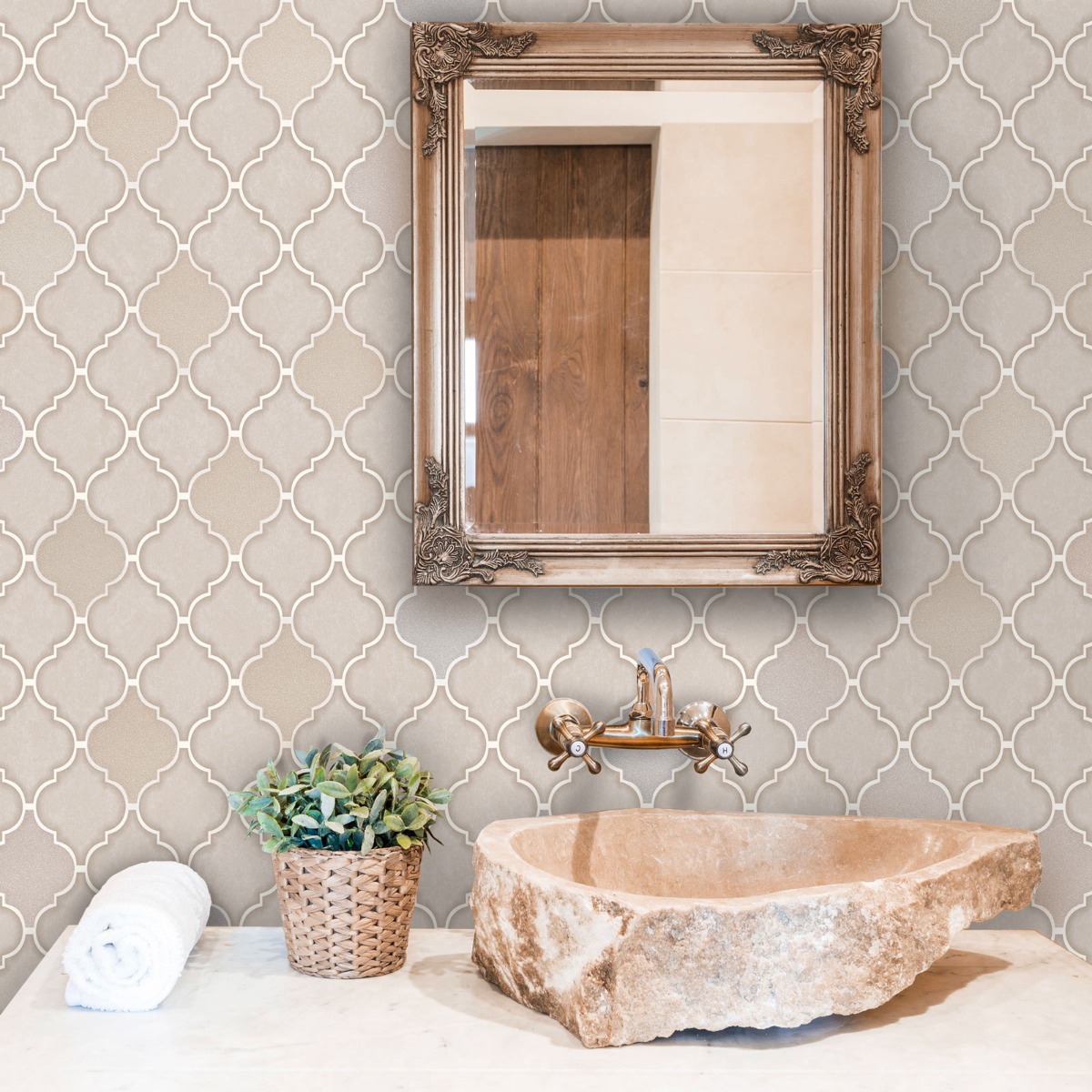 Tiling on a Roll Trellis Tile Wallpaper - Stone Holden 89310