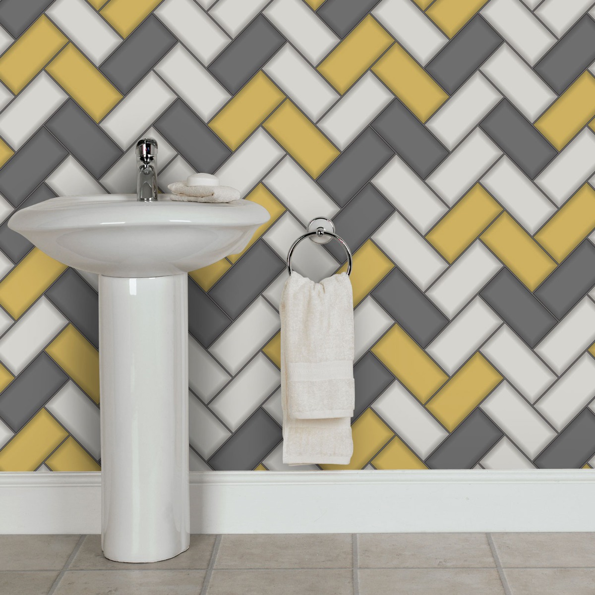 Tiling on a Roll Chevron Tile Wallpaper - Yellow Holden 89300
