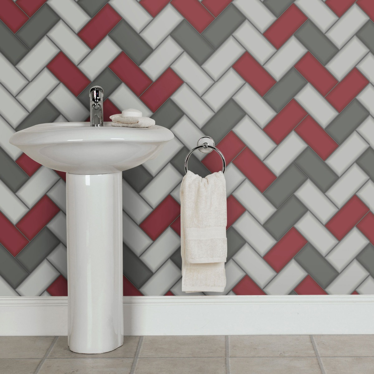 Tiling on a Roll Chevron Tile Wallpaper - Red Holden 89303