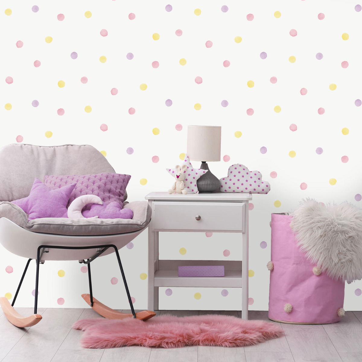 Over the Rainbow Watercolour Polka Dots Wallpaper Pink / Yellow Holden 91000