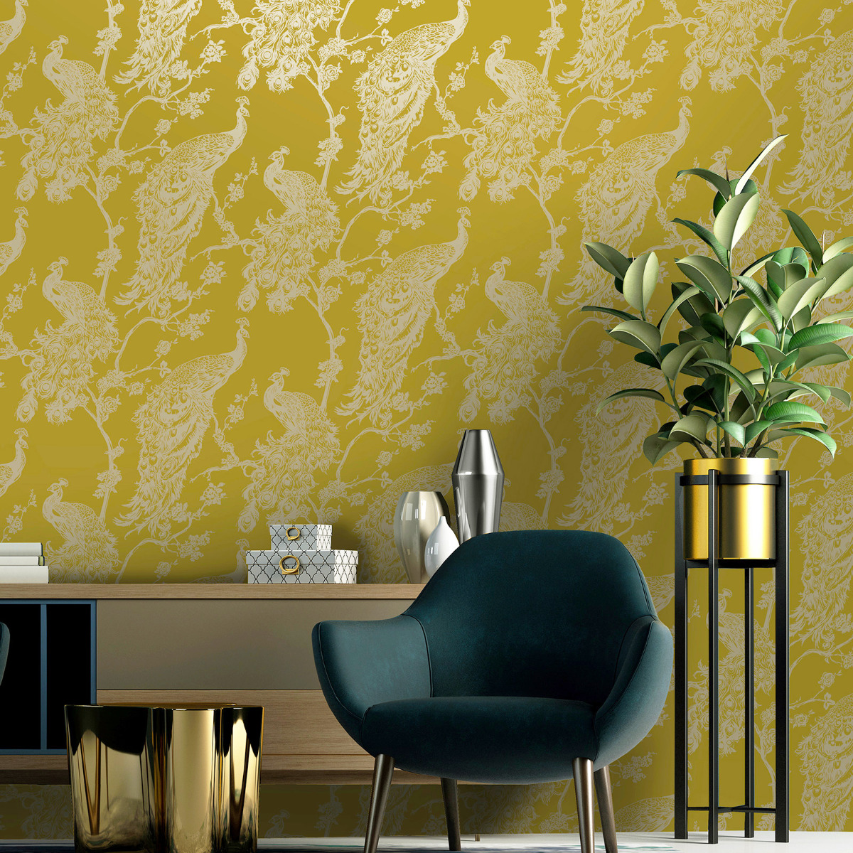Glistening Peacock Wallpaper Yellow Holden 12962