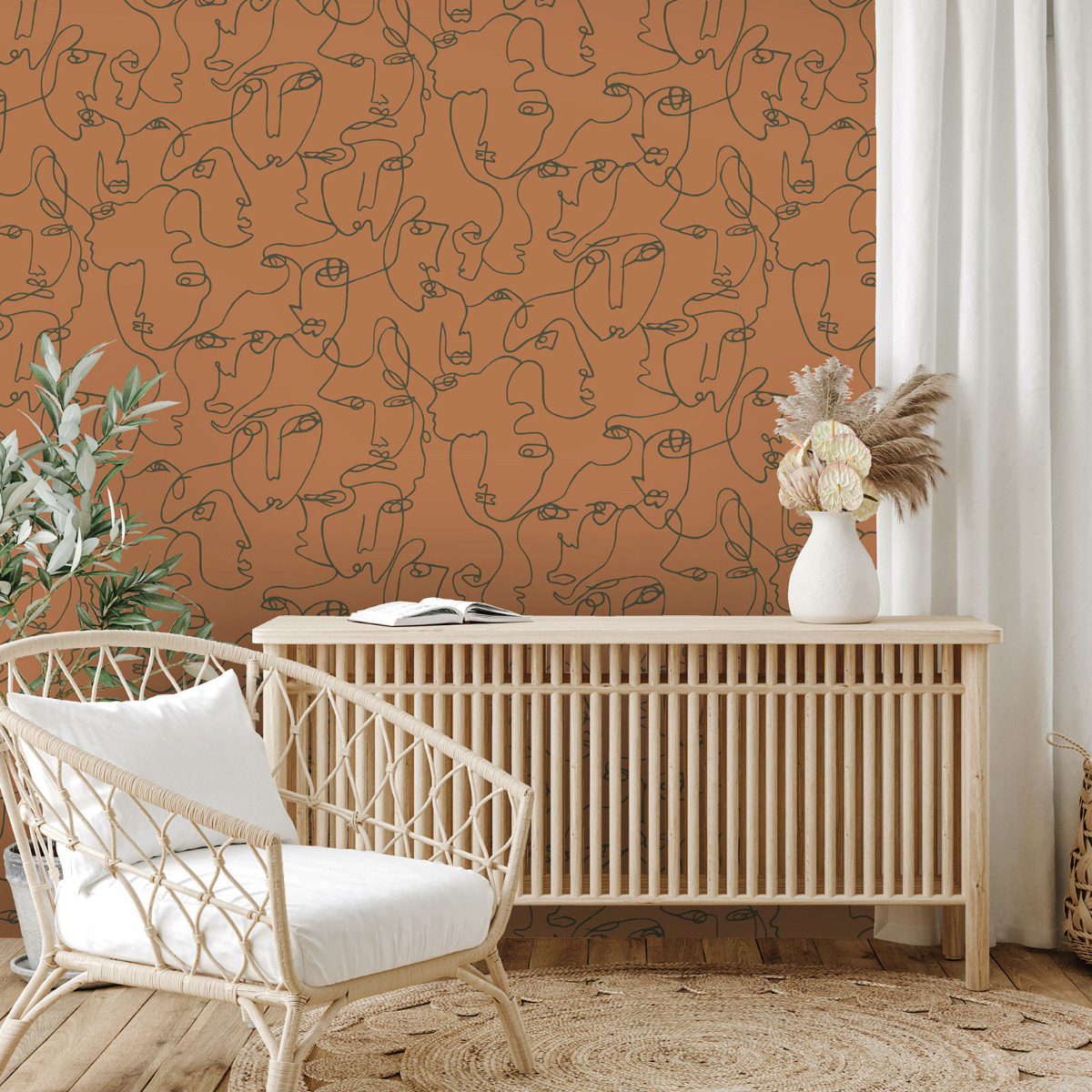 Abstract Faces Wallpaper Burnt Orange Holden 12991