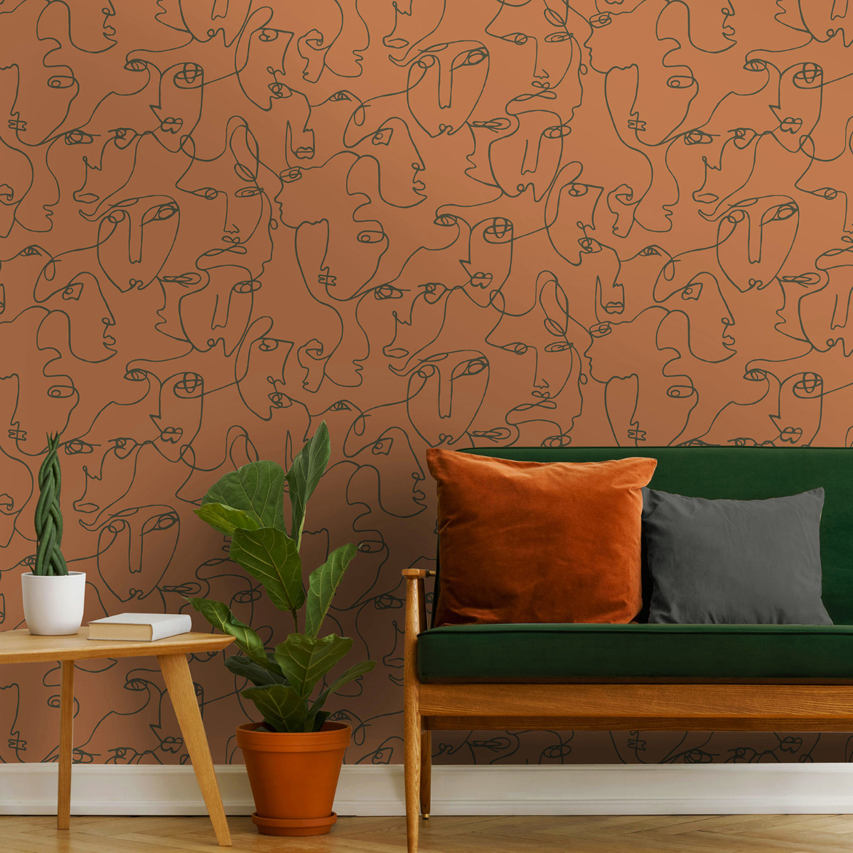Abstract Faces Holden Wallpaper Burnt Orange 12991