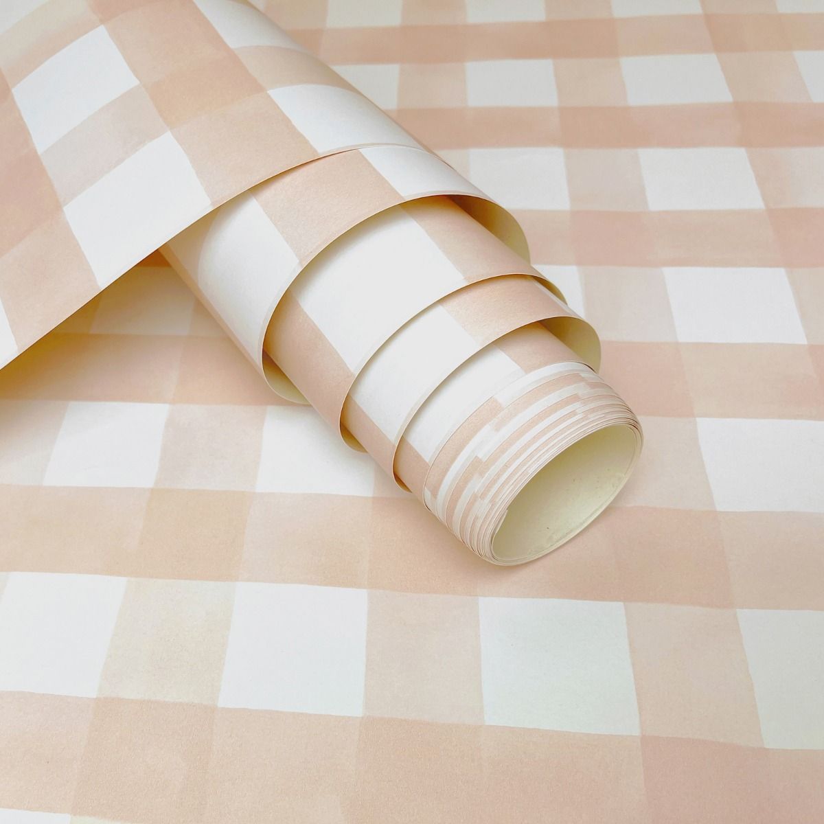 Watercolour Gingham Wallpaper Soft Coral Holden 13292