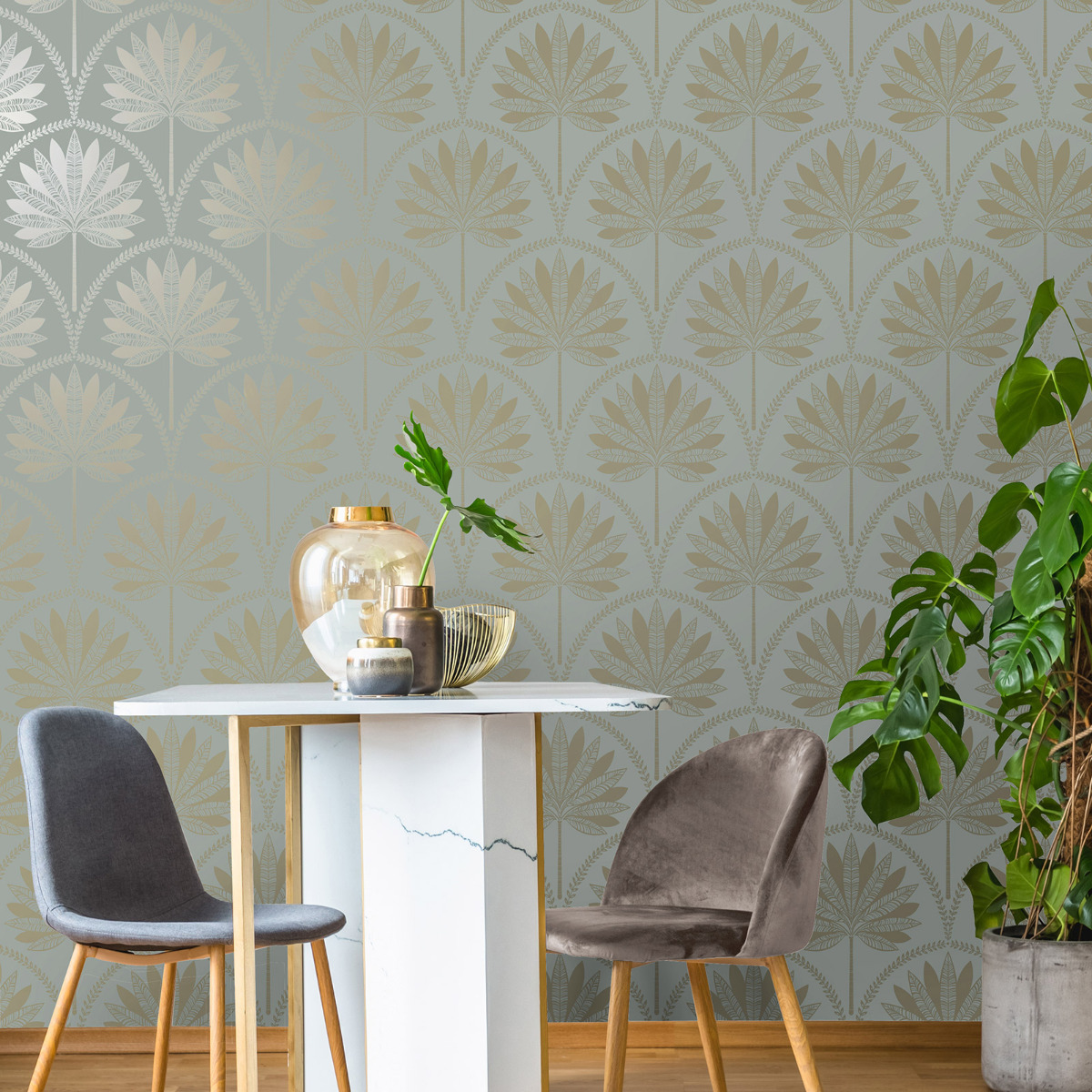 Glistening Palm Tree Tops Holden Wallpaper Dusky Blue 13417