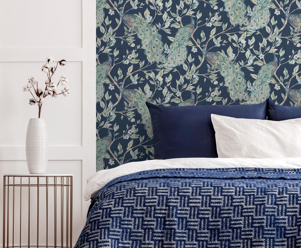 Keeka Peacock Wallpaper Navy World of Wallpaper 946100 Keeka Peacock Wallpaper Navy World of Wallpaper 946100