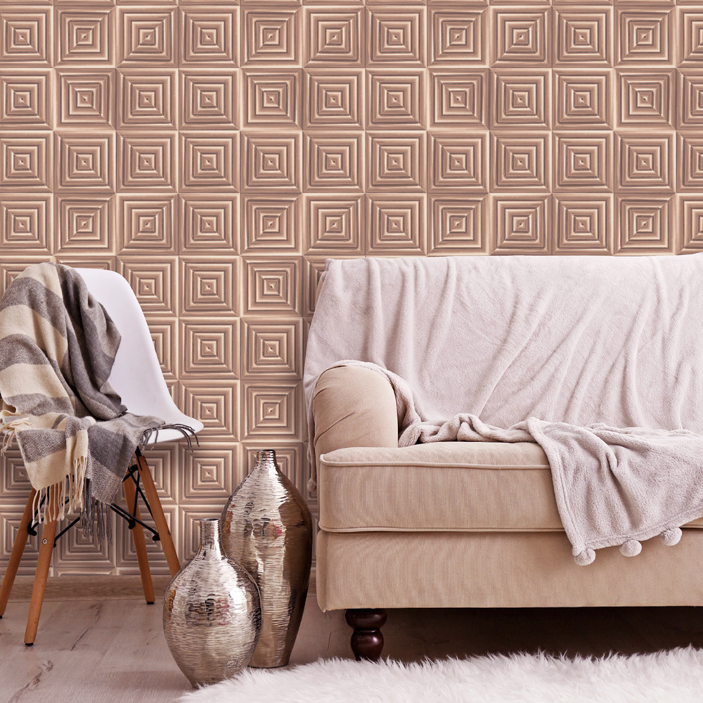 Metallic Square Wallpaper Copper / Rose Gold Muriva L44605