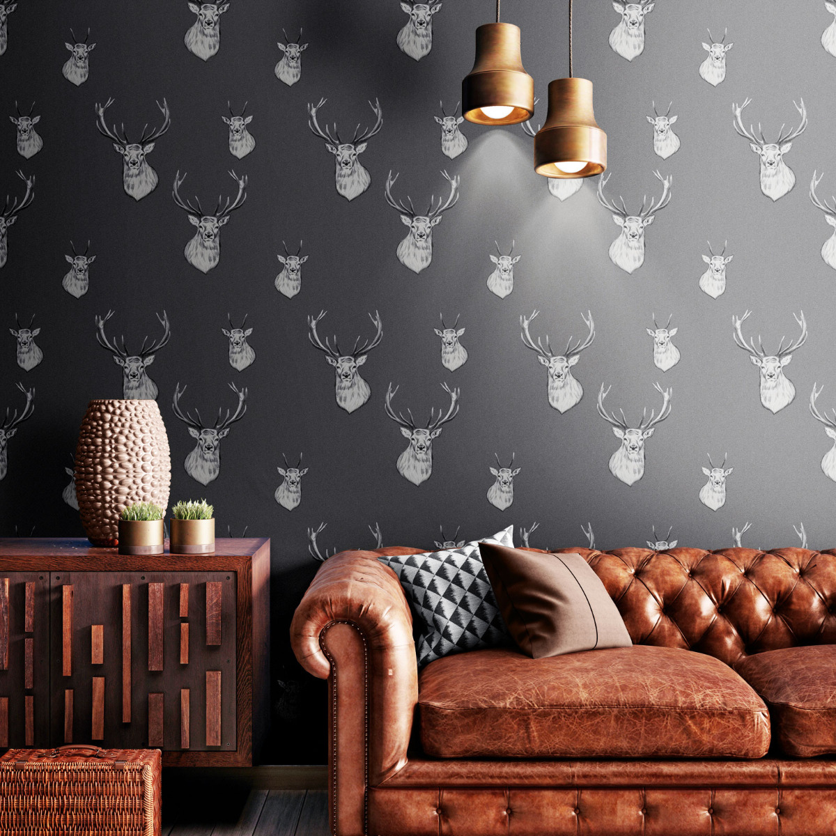 Catherine Lansfield Stag Wallpaper Grey / Silver Muriva 165513