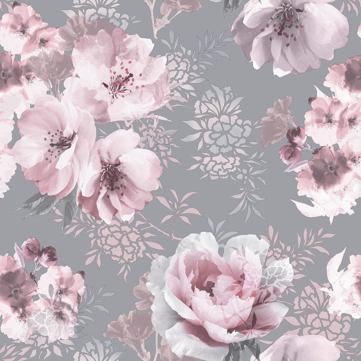 Catherine Lansfield Dramatic Floral Wallpaper Pink 165550