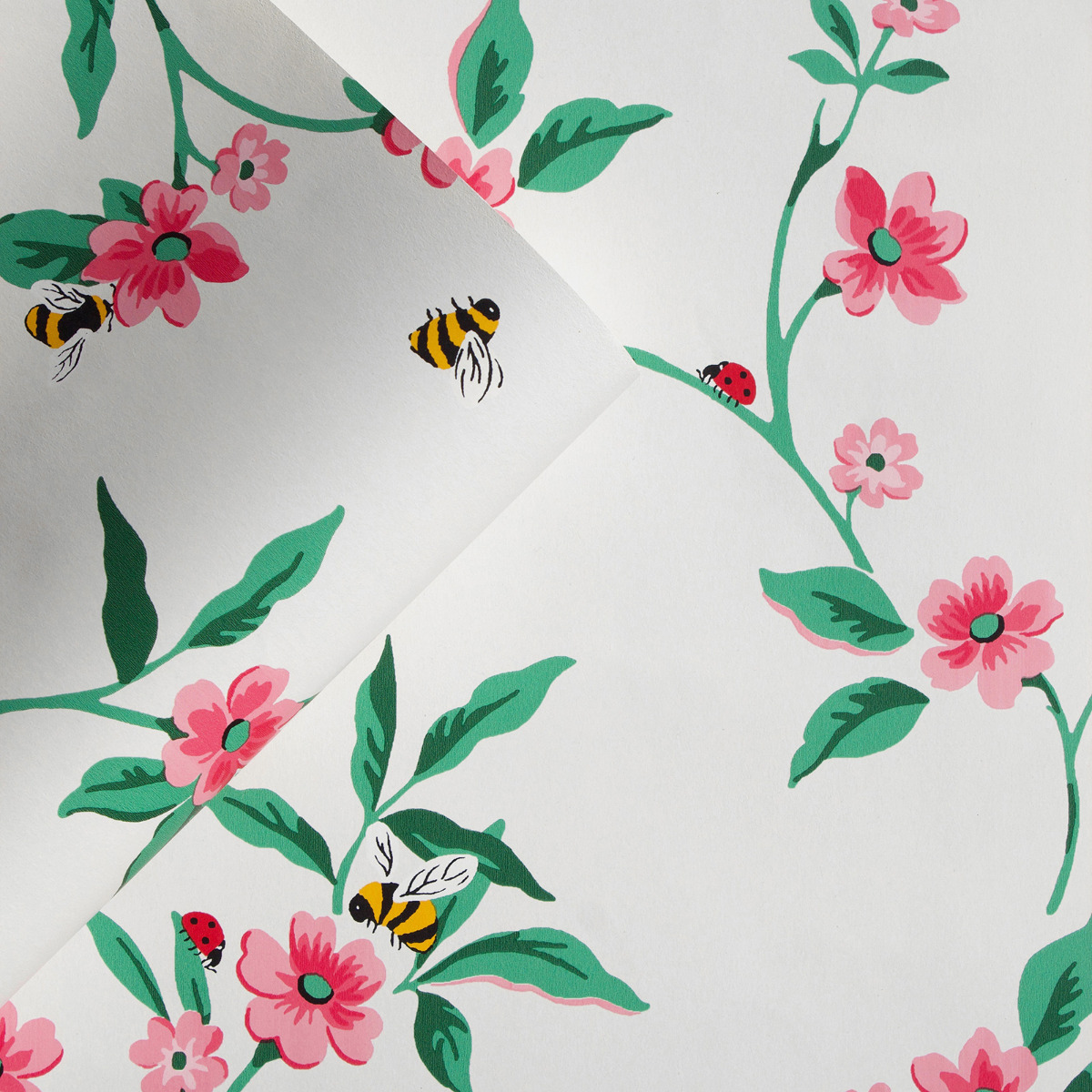 Cath Kidston Greenwich Flowers Wallpaper Cream / Pink 182512