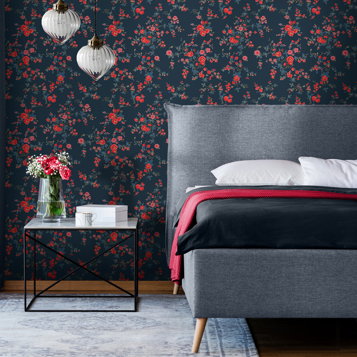Cath Kidston Millfield Blossom Wallpaper Navy Blue 182521