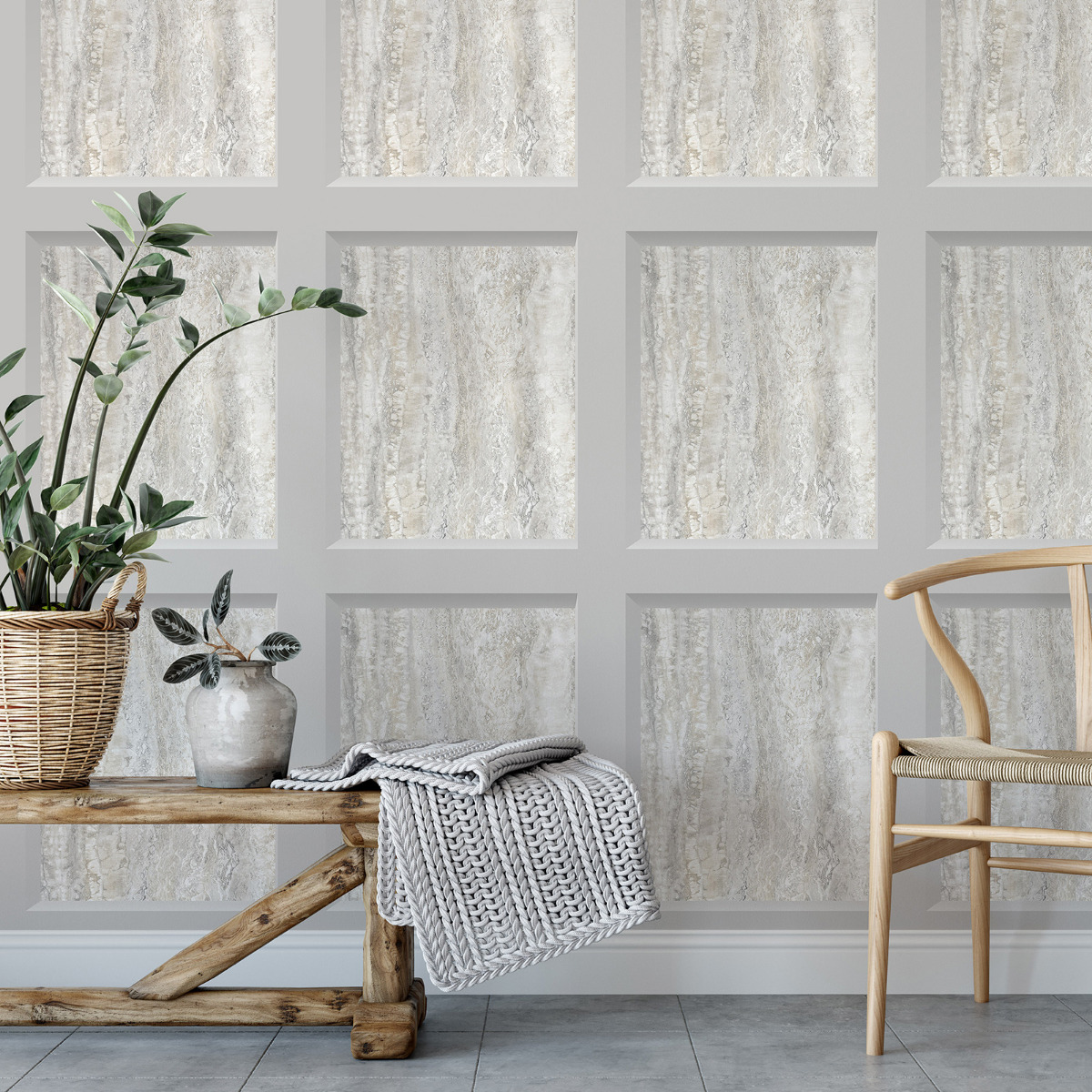 Eterna Marble Panel Wallpaper Taupe Muriva 186502