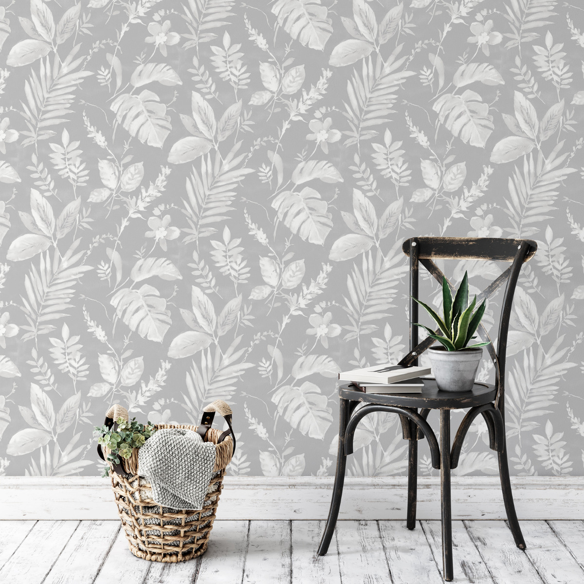 Tane Leaf Wallpaper Grey 184501