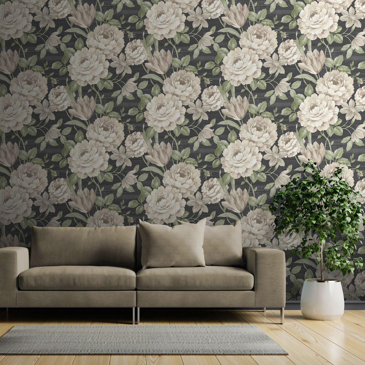 Fayre Floral Wallpaper Cream / Black Muriva 194302