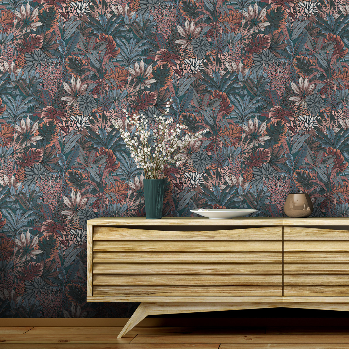 Lush Forest Wallpaper by Muriva Teal 205501