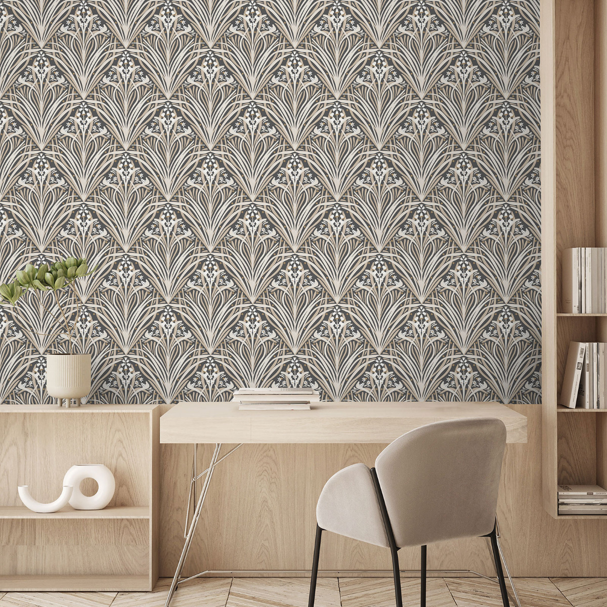 Elegance Bellflower Wallpaper by Muriva Charcoal / Cream M66109