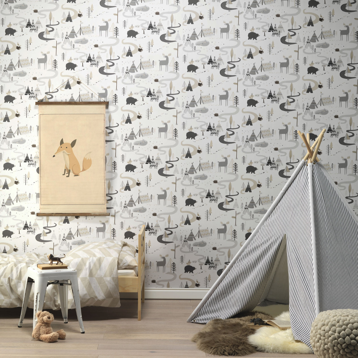 Scandi Adventure Forest Wallpaper Grey / White Rasch 292404