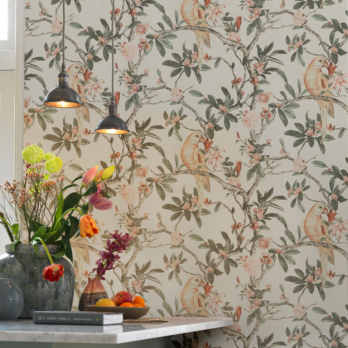 Rasch Poetry II Exotic Bird Wallpaper Cream and Blush 543315